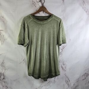 Libertador T Shirt Mens Large Green Crew Neck Short Ribbed Tee Tie Dye Acid Wash